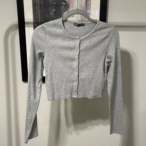 Zara Grey Cropped Button Up Cardigan